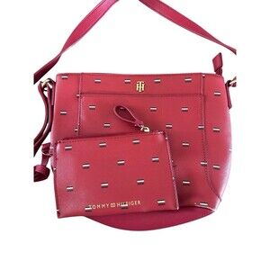 tommy hilfiger leather crossbody bag women Red With Pouch
